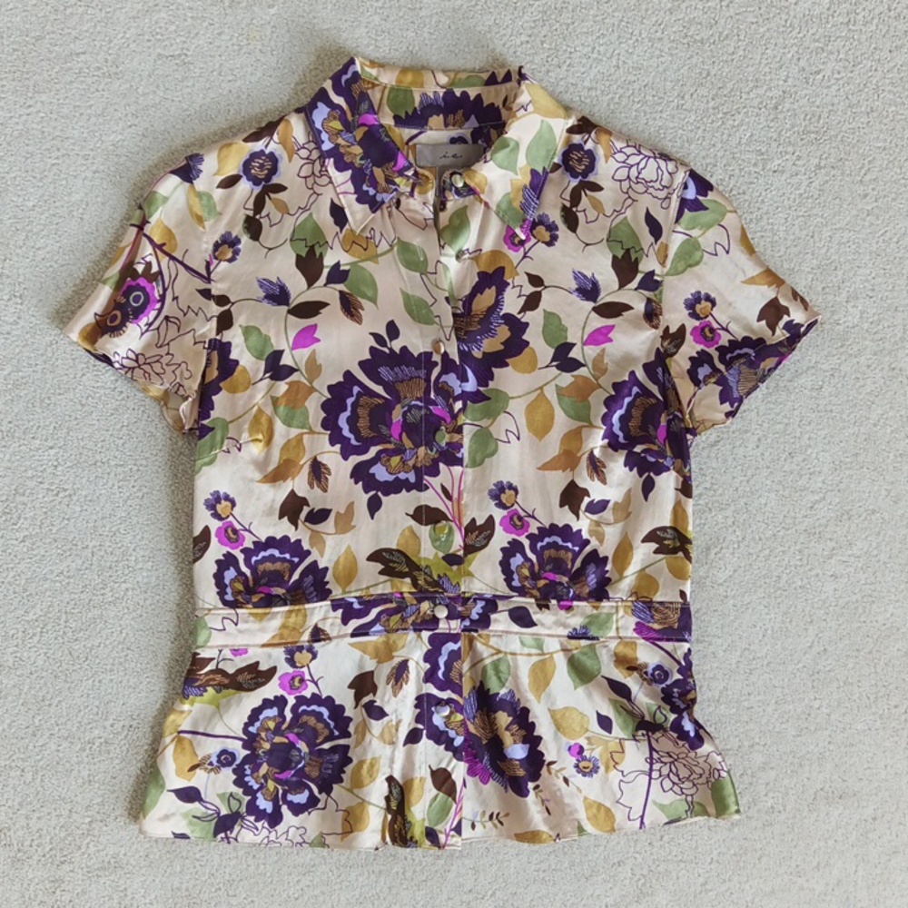 Ptp17.5" Silk Peplum Floral Short Sleeve Blouse